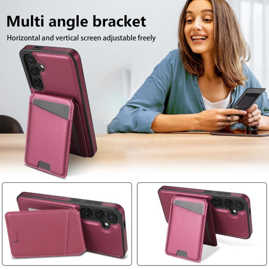 For Samsung Galaxy S24+ 5G Skin Feel Detachable Card Bag Magsafe Phone Case(Wine Red)