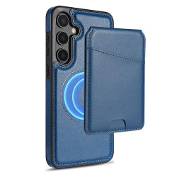 For Samsung Galaxy S24+ 5G Skin Feel Detachable Card Bag Magsafe Phone Case(Blue)