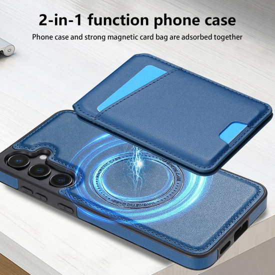 For Samsung Galaxy S24+ 5G Skin Feel Detachable Card Bag Magsafe Phone Case(Blue)