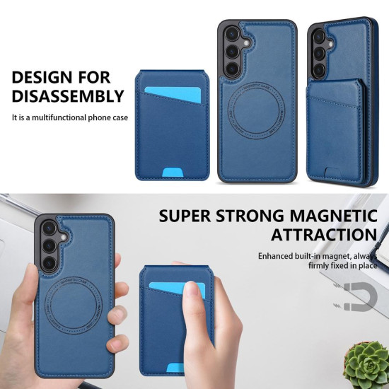 For Samsung Galaxy S24+ 5G Skin Feel Detachable Card Bag Magsafe Phone Case(Blue)