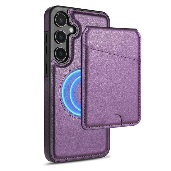 For Samsung Galaxy S24+ 5G Skin Feel Detachable Card Bag Magsafe Phone Case(Purple)