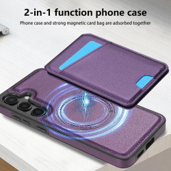 For Samsung Galaxy S24+ 5G Skin Feel Detachable Card Bag Magsafe Phone Case(Purple)