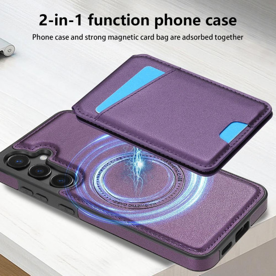 For Samsung Galaxy S24+ 5G Skin Feel Detachable Card Bag Magsafe Phone Case(Purple)