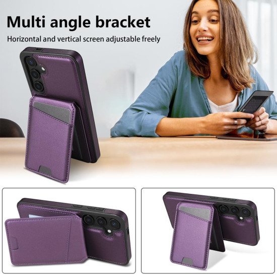 For Samsung Galaxy S24+ 5G Skin Feel Detachable Card Bag Magsafe Phone Case(Purple)
