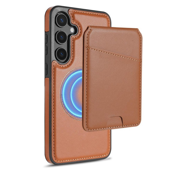 For Samsung Galaxy S24+ 5G Skin Feel Detachable Card Bag Magsafe Phone Case(Brown)