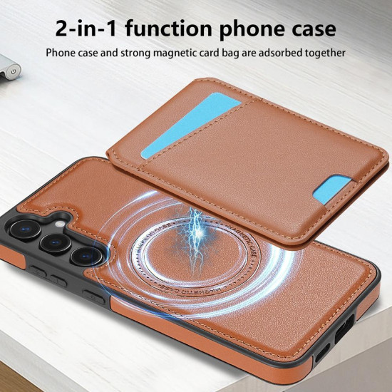 For Samsung Galaxy S24+ 5G Skin Feel Detachable Card Bag Magsafe Phone Case(Brown)