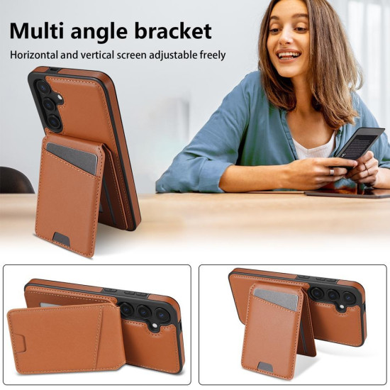 For Samsung Galaxy S24+ 5G Skin Feel Detachable Card Bag Magsafe Phone Case(Brown)