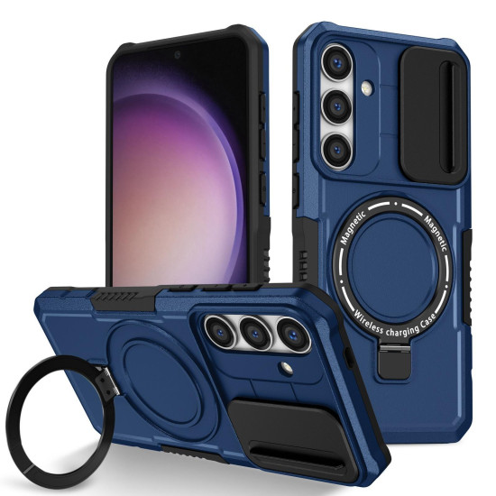 For Samsung Galaxy S24+ 5G Sliding Camshield MagSafe Holder TPU Hybrid PC Phone Case(Royal Blue)