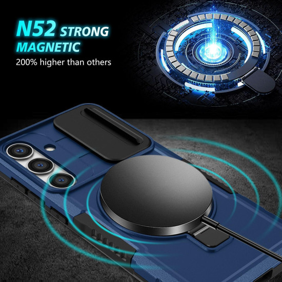 For Samsung Galaxy S24+ 5G Sliding Camshield MagSafe Holder TPU Hybrid PC Phone Case(Royal Blue)