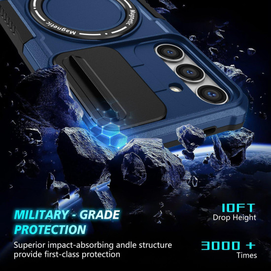 For Samsung Galaxy S24+ 5G Sliding Camshield MagSafe Holder TPU Hybrid PC Phone Case(Royal Blue)
