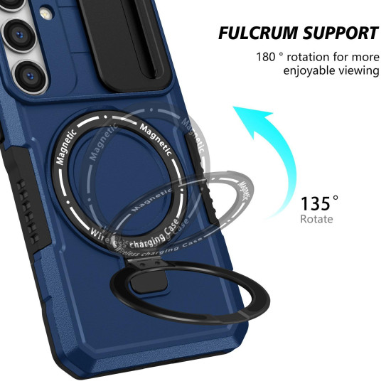 For Samsung Galaxy S24+ 5G Sliding Camshield MagSafe Holder TPU Hybrid PC Phone Case(Royal Blue)