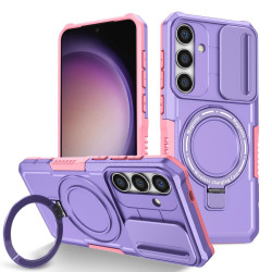 For Samsung Galaxy S24+ 5G Sliding Camshield MagSafe Holder TPU Hybrid PC Phone Case(Pink Purple)
