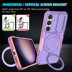 For Samsung Galaxy S24+ 5G Sliding Camshield MagSafe Holder TPU Hybrid PC Phone Case(Pink Purple)