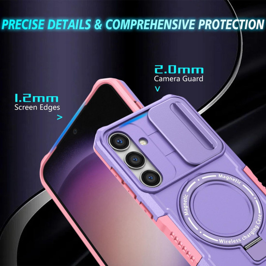 For Samsung Galaxy S24+ 5G Sliding Camshield MagSafe Holder TPU Hybrid PC Phone Case(Pink Purple)