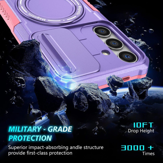 For Samsung Galaxy S24+ 5G Sliding Camshield MagSafe Holder TPU Hybrid PC Phone Case(Pink Purple)