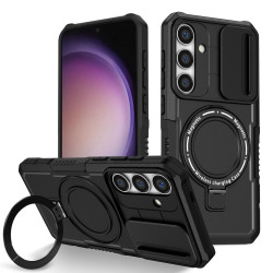 For Samsung Galaxy S24+ 5G Sliding Camshield MagSafe Holder TPU Hybrid PC Phone Case(Black)