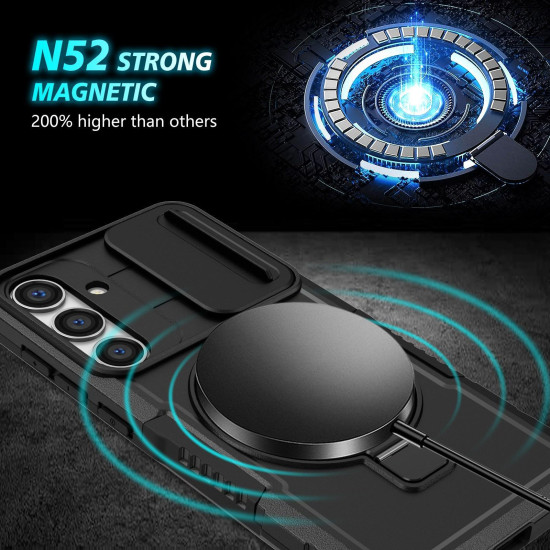 For Samsung Galaxy S24+ 5G Sliding Camshield MagSafe Holder TPU Hybrid PC Phone Case(Black)