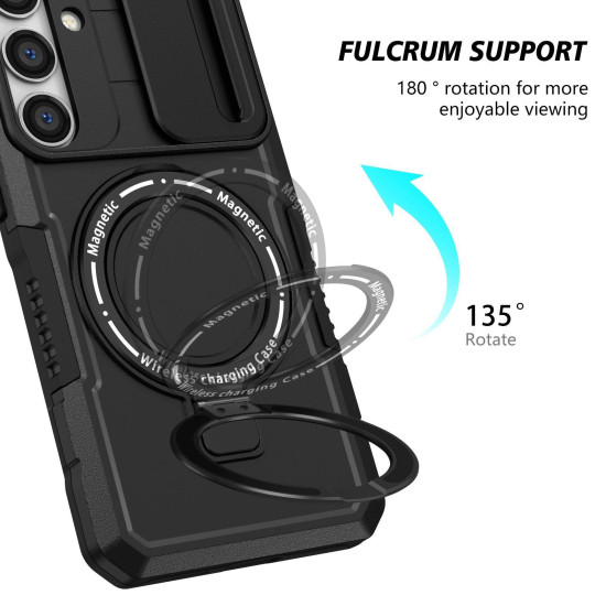 For Samsung Galaxy S24+ 5G Sliding Camshield MagSafe Holder TPU Hybrid PC Phone Case(Black)