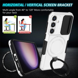 For Samsung Galaxy S24+ 5G Sliding Camshield MagSafe Holder TPU Hybrid PC Phone Case(Black White)