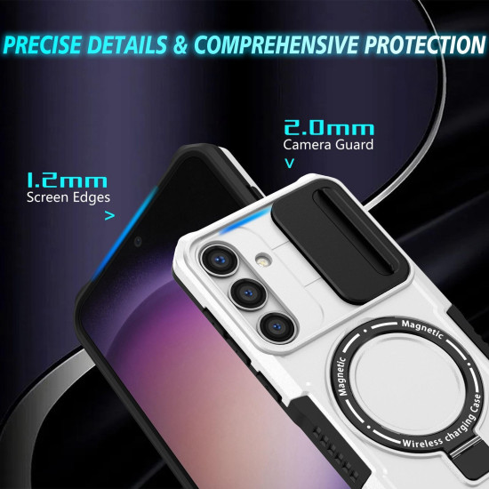 For Samsung Galaxy S24+ 5G Sliding Camshield MagSafe Holder TPU Hybrid PC Phone Case(Black White)