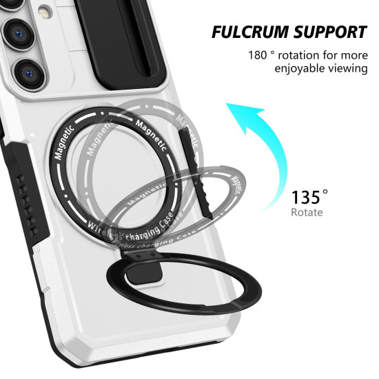 For Samsung Galaxy S24+ 5G Sliding Camshield MagSafe Holder TPU Hybrid PC Phone Case(Black White)