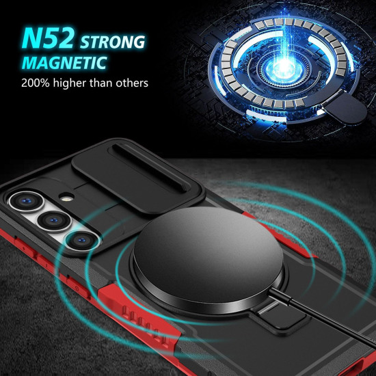 For Samsung Galaxy S24+ 5G Sliding Camshield MagSafe Holder TPU Hybrid PC Phone Case(Black Red)