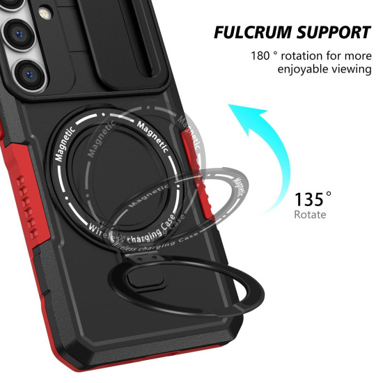 For Samsung Galaxy S24+ 5G Sliding Camshield MagSafe Holder TPU Hybrid PC Phone Case(Black Red)