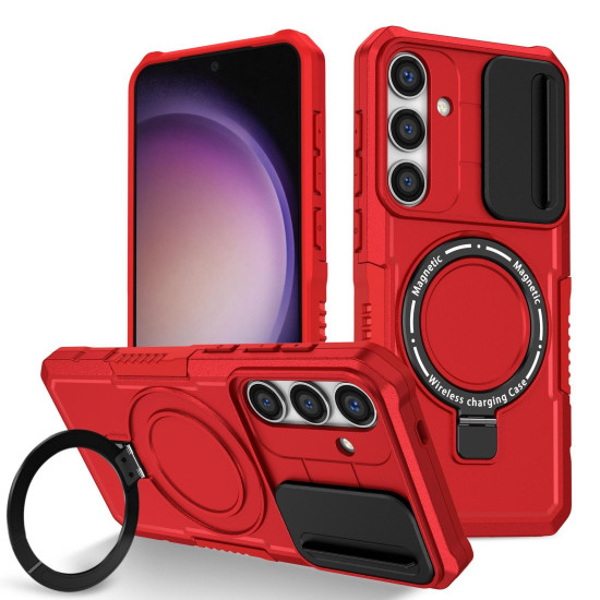 For Samsung Galaxy S24+ 5G Sliding Camshield MagSafe Holder TPU Hybrid PC Phone Case(Red)