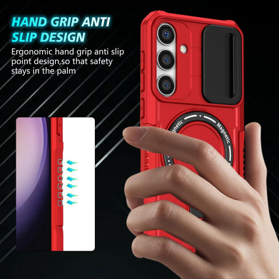 For Samsung Galaxy S24+ 5G Sliding Camshield MagSafe Holder TPU Hybrid PC Phone Case(Red)