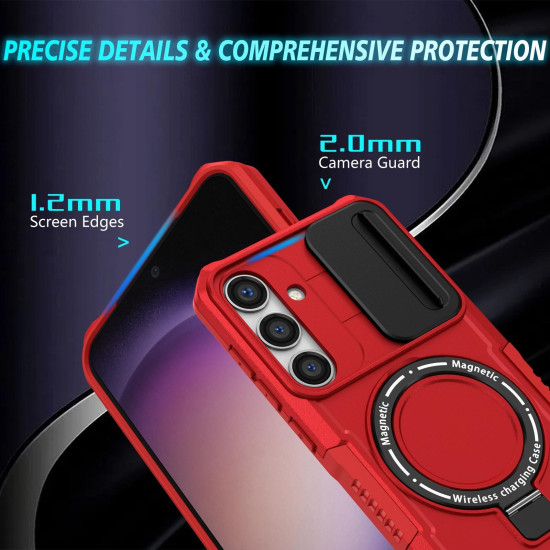 For Samsung Galaxy S24+ 5G Sliding Camshield MagSafe Holder TPU Hybrid PC Phone Case(Red)