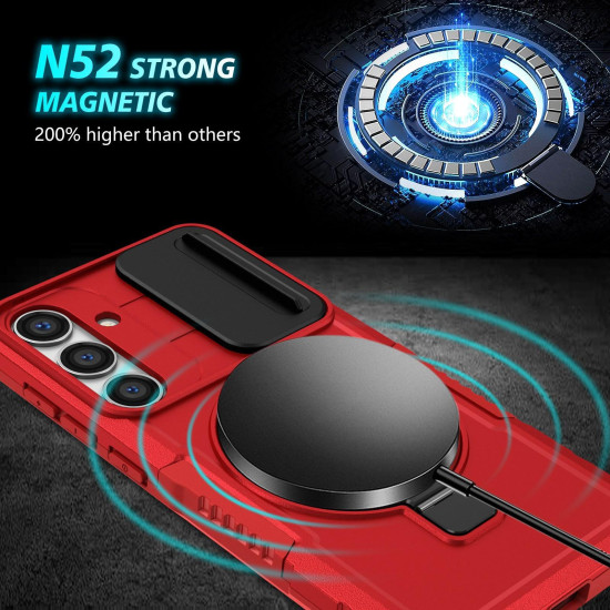 For Samsung Galaxy S24+ 5G Sliding Camshield MagSafe Holder TPU Hybrid PC Phone Case(Red)