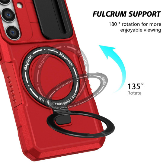 For Samsung Galaxy S24+ 5G Sliding Camshield MagSafe Holder TPU Hybrid PC Phone Case(Red)