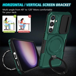 For Samsung Galaxy S24+ 5G Sliding Camshield MagSafe Holder TPU Hybrid PC Phone Case(Deep Green)