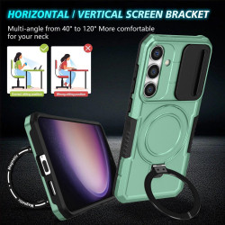 For Samsung Galaxy S24+ 5G Sliding Camshield MagSafe Holder TPU Hybrid PC Phone Case(Light Blue)