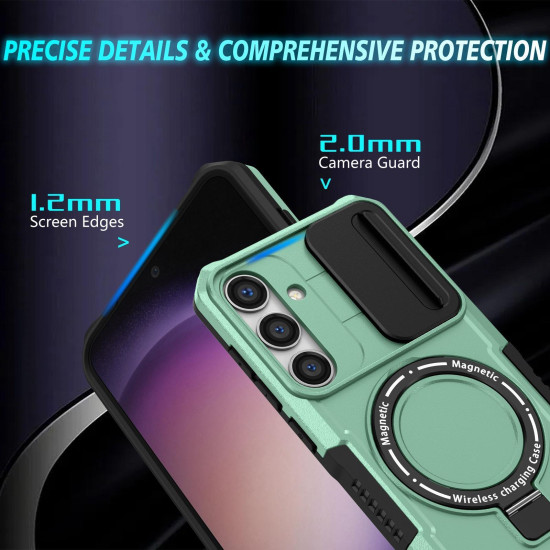 For Samsung Galaxy S24+ 5G Sliding Camshield MagSafe Holder TPU Hybrid PC Phone Case(Light Blue)