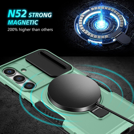 For Samsung Galaxy S24+ 5G Sliding Camshield MagSafe Holder TPU Hybrid PC Phone Case(Light Blue)