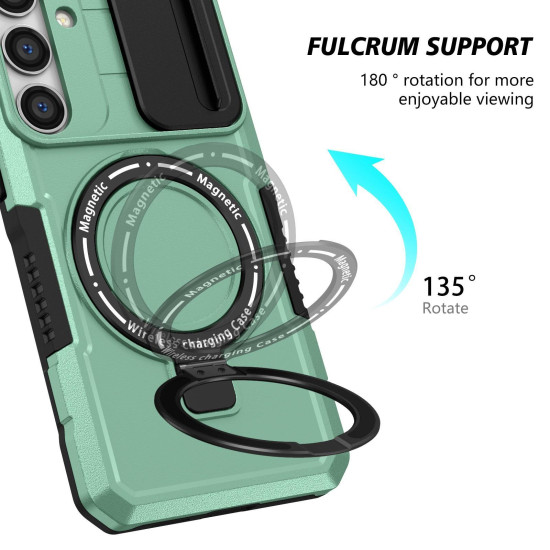 For Samsung Galaxy S24+ 5G Sliding Camshield MagSafe Holder TPU Hybrid PC Phone Case(Light Blue)