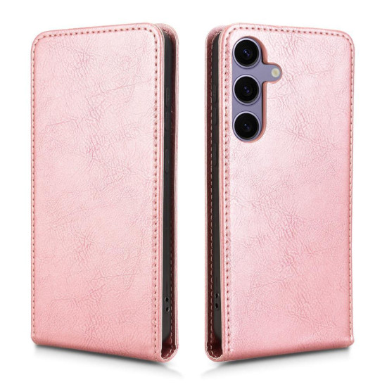 For Samsung Galaxy S24+ 5G Magnetic Vertical Flip Leather Phone Case(Rose Gold)