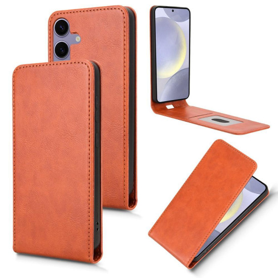 For Samsung Galaxy S24+ 5G Magnetic Vertical Flip Leather Phone Case(Brown)