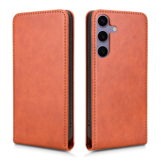 For Samsung Galaxy S24+ 5G Magnetic Vertical Flip Leather Phone Case(Brown)
