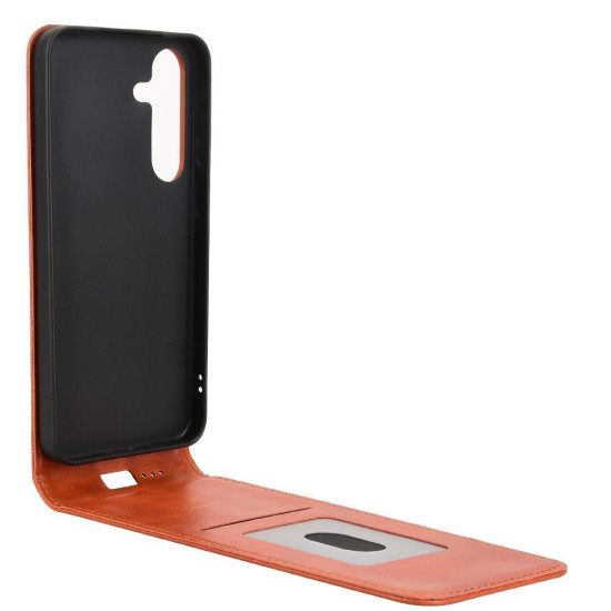 For Samsung Galaxy S24+ 5G Magnetic Vertical Flip Leather Phone Case(Brown)