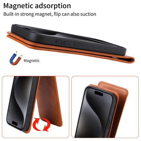 For Samsung Galaxy S24+ 5G Magnetic Vertical Flip Leather Phone Case(Brown)
