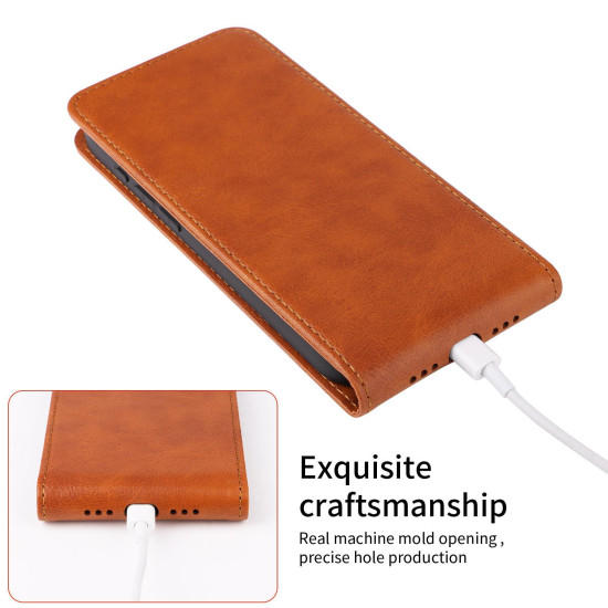 For Samsung Galaxy S24+ 5G Magnetic Vertical Flip Leather Phone Case(Brown)