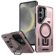For Samsung Galaxy S24+ 5G Shield Hollow Frame Holder MagSafe Phone Case(Rose Gold)