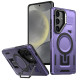 For Samsung Galaxy S24+ 5G Shield Hollow Frame Holder MagSafe Phone Case(Purple)