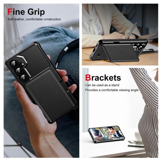 For Samsung Galaxy S24+ 5G Horizontal Flip Card Bag Holder Leather Phone Case(Black)