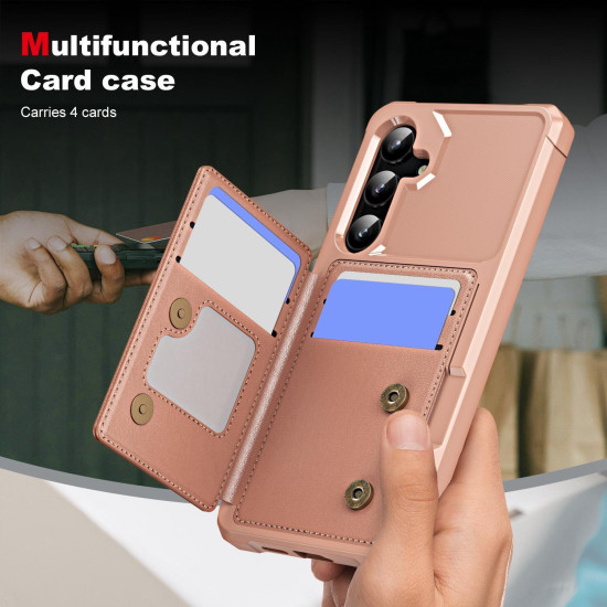 For Samsung Galaxy S24+ 5G Horizontal Flip Card Bag Holder Leather Phone Case(Rose Gold)