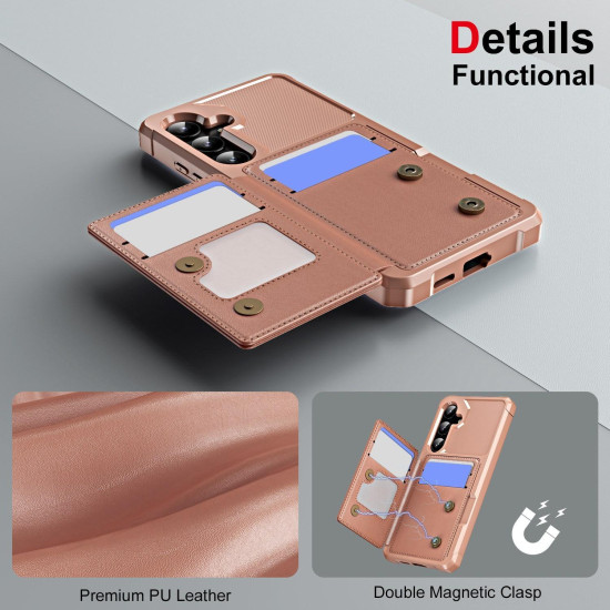 For Samsung Galaxy S24+ 5G Horizontal Flip Card Bag Holder Leather Phone Case(Rose Gold)