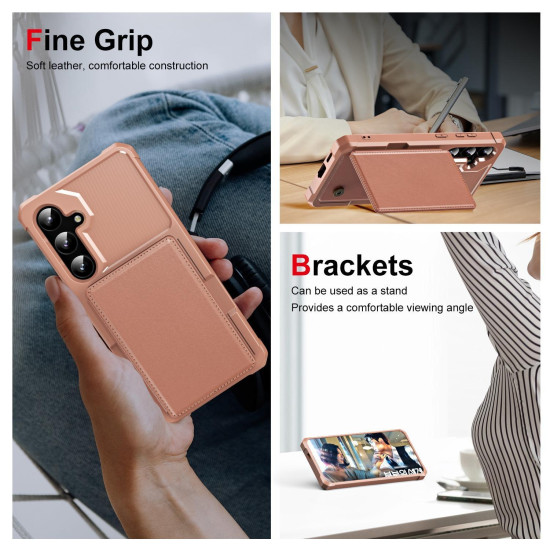 For Samsung Galaxy S24+ 5G Horizontal Flip Card Bag Holder Leather Phone Case(Rose Gold)