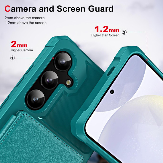 For Samsung Galaxy S24+ 5G Horizontal Flip Card Bag Holder Leather Phone Case(Cyan Green)